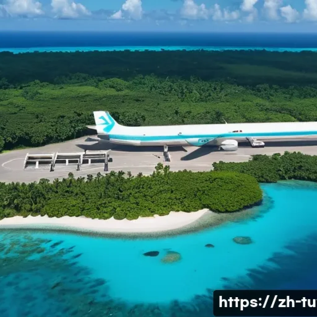 투발루의 공항과 항만 정보 - A vibrant aerial view of Tuvalu’s small island airport during sunset, showcasing a single runway wit...