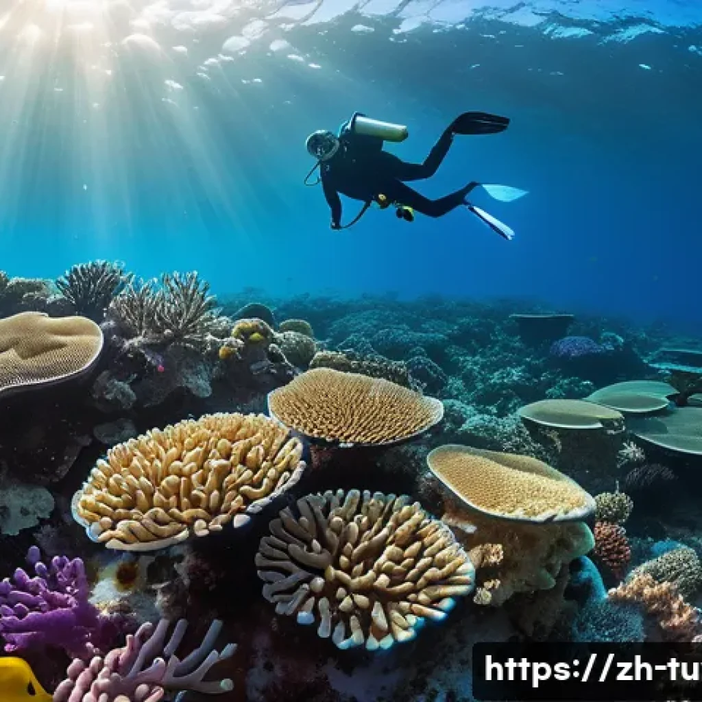 투발루 스쿠버다이빙 명소 - A vibrant underwater coral garden scene in the warm, clear waters of Tuvalu, showcasing diverse cora...