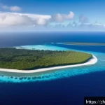 투발루와 호주 뉴질랜드 관계 - A detailed aerial view of Tuvalu&rsquo;s strategic Pacific island location at sunrise, showing its small c...