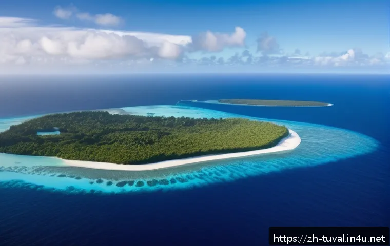 투발루와 호주 뉴질랜드 관계 - A detailed aerial view of Tuvalu&rsquo;s strategic Pacific island location at sunrise, showing its small c...