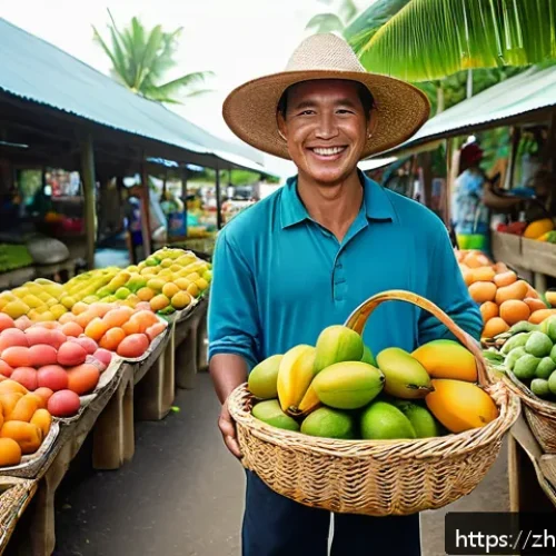 투발루에서 건강과 안전 유지 - A vibrant tropical market scene in Tuvalu showcasing a variety of fresh local produce including colo...